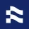 White abstract flag icon with three curved stripes on a dark blue background.